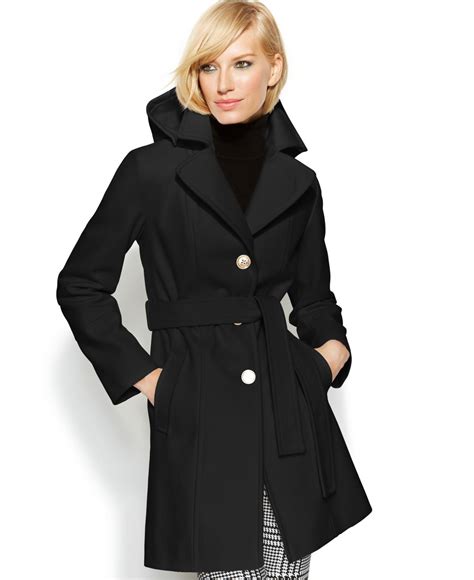 black and white michael kors coat|michael kors black wool coat.